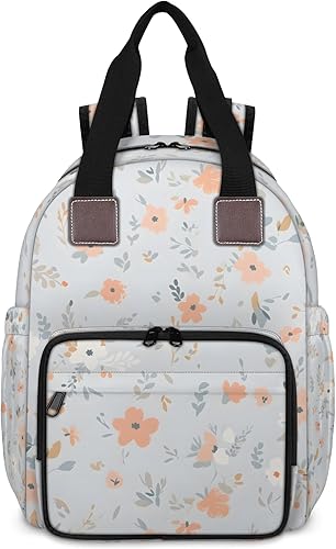 Bolsa de pañales de flores pequeñas y simples Mochila-Bolso multifuncional para madre y bebé Compartimiento térmico Puerto de carga USB Gran