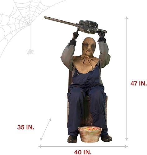 Miniatura 8 de Haunted Hill Farm Tekky - Motosierra activada por movimiento oxidado por Tekky, animatronic de Halloween para decoración de bromas de fiesta de