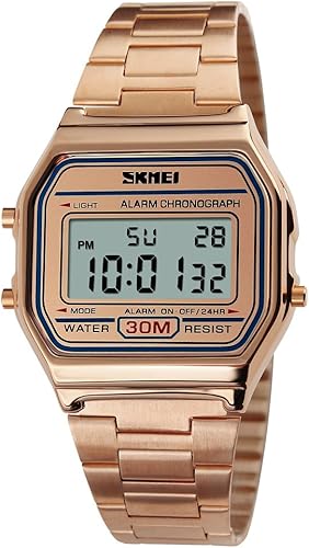 Miniatura 3 de VIGOROSO Reloj despertador vintage retro dorado de acero inoxidable digital casual para hombre