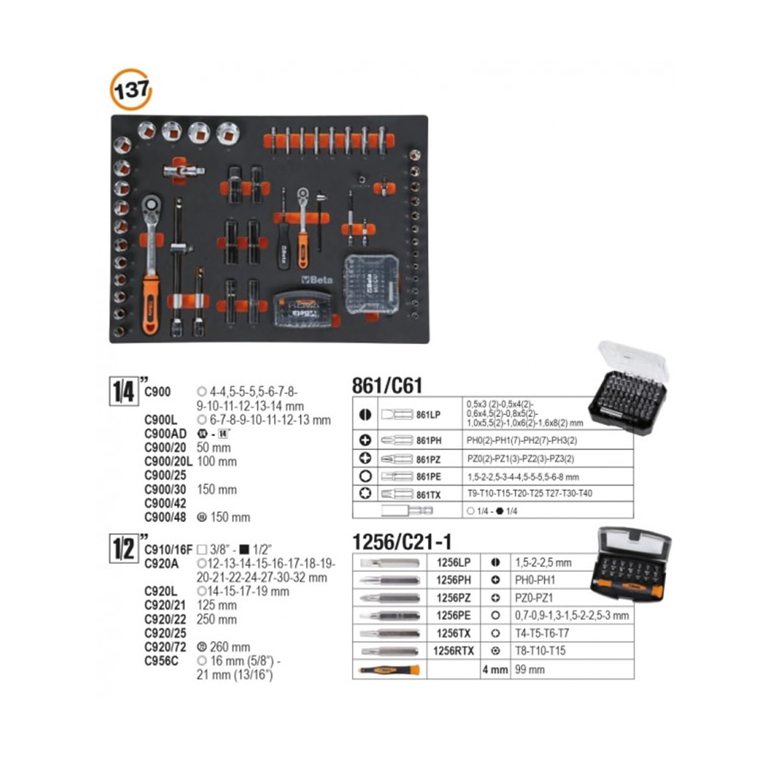 Beta Cassettiera 6 cassetti con assortimento 196 utensili C04BOX VU M. 024002201