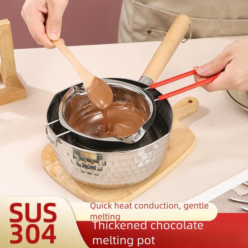 Pentola Scioglimento Cioccolato Acciaio 304 con Doppio Beccuccio e Appendibile per Fondente Burro Caramello Cucina per professionale 12x6cm(E)
