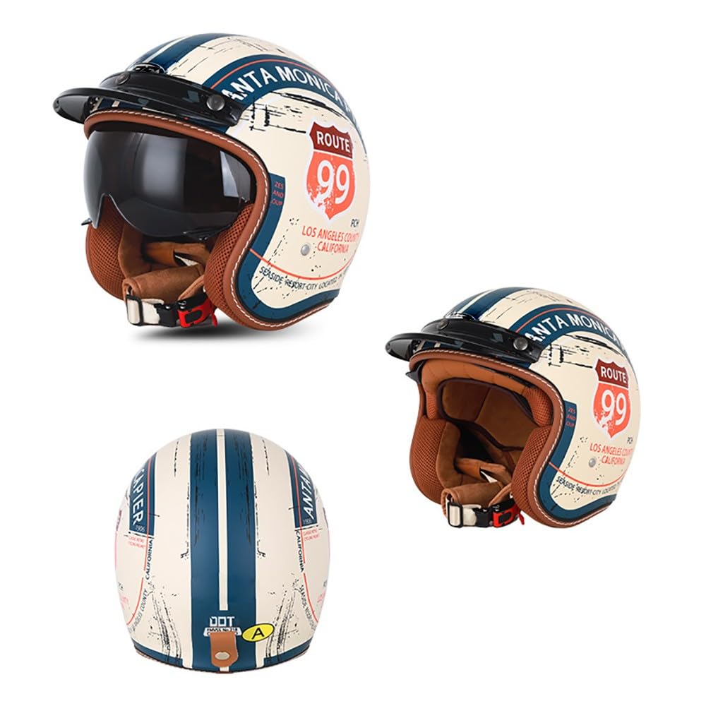 Vintage Casco Demi-Jet con Visiera, Casco Moto Aperto, 3/4 Retrò Moto Mezzo Cascos con Omologato ECE, Casco Scooter Universale Uomo e Donna (55CM~62CM)