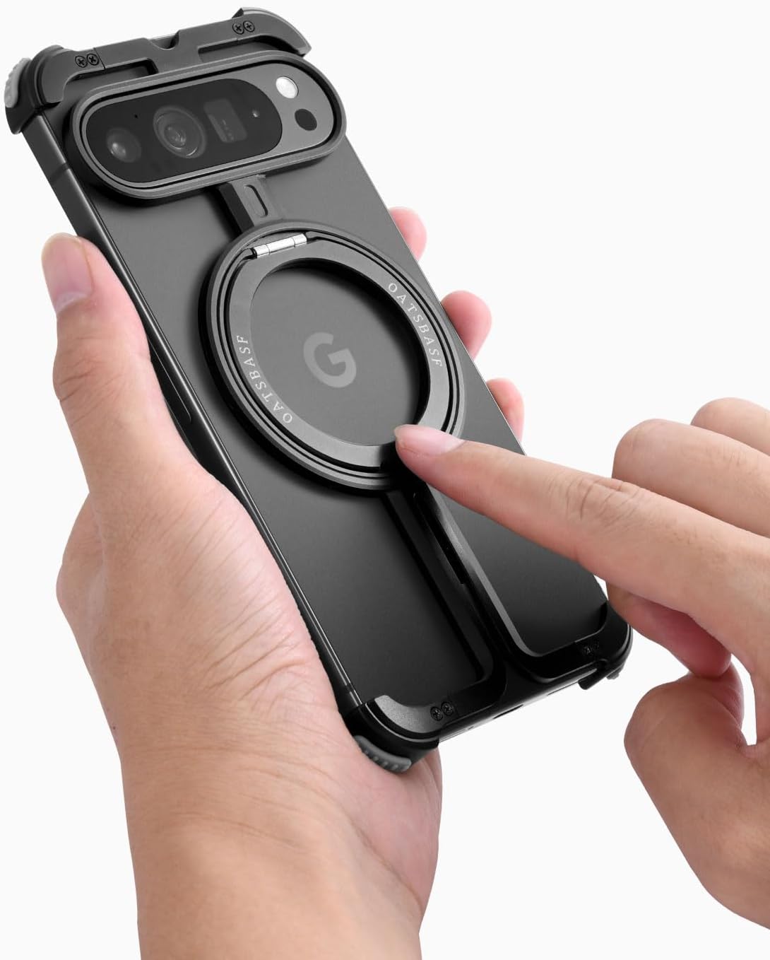 OATSBASF Bumper Case for Google Pixel 9 Pro XL, Invisible Magnetic O-Ring Stand Case, Minimalist Phone Case for Google Pixel 9 Pro XL, Frameless Design, Black