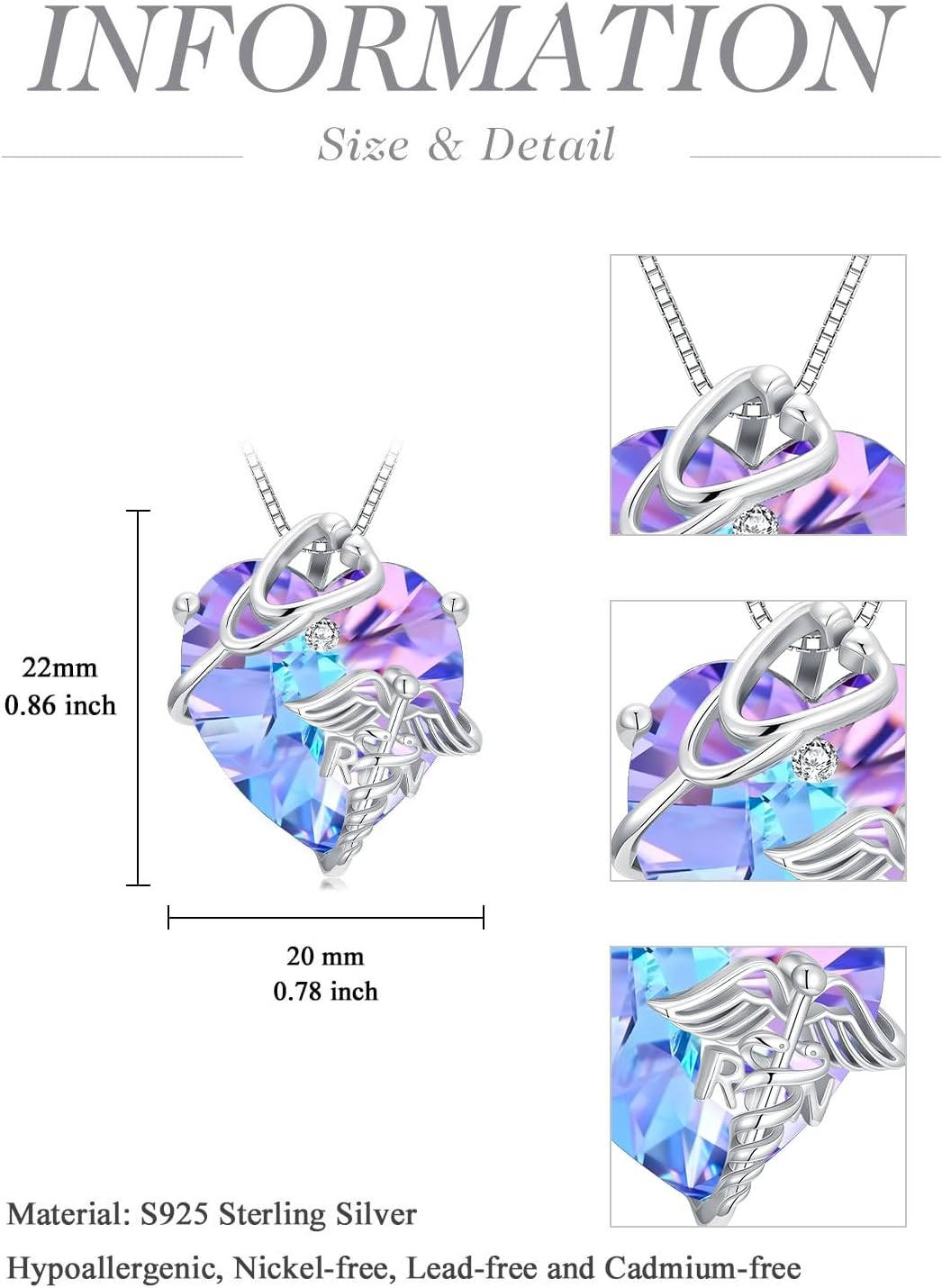 OCJ Nurse Gifts Sterling Silver Stethoscope RN Caduceus Heart Necklace Medical Theme Jewelry for Women Birthday Graduation Christmas Gift for Nurse Doctor Nursing Student - Image 6