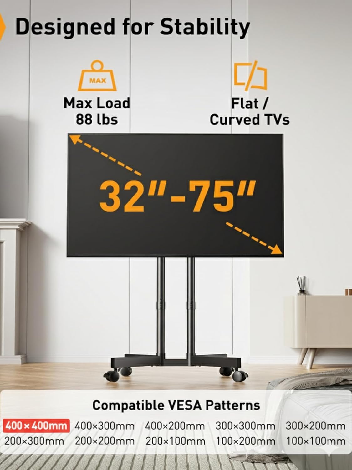 best tv stand with wheels in use