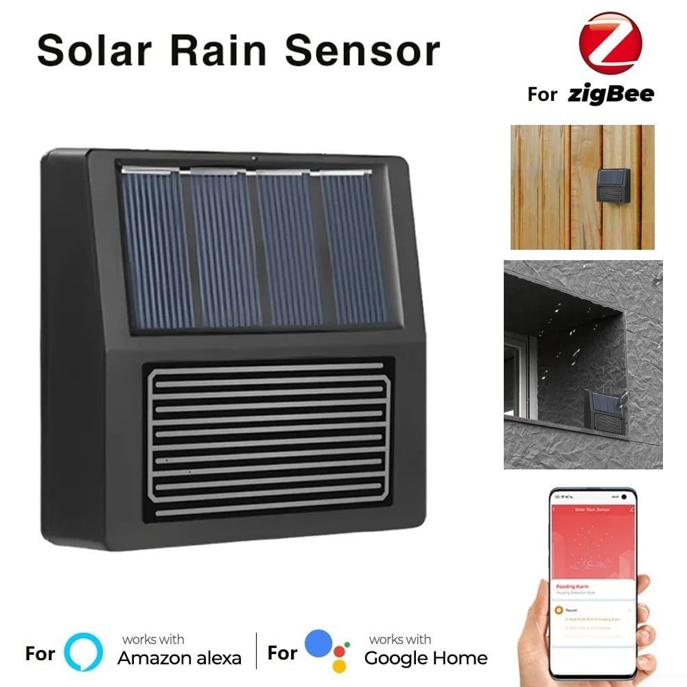 Sensore di pioggia solare con rilevamento in tempo reale per domotica Tuya, design wireless resistente alle intemperie con avvisi telefonici immediati, alimentato da