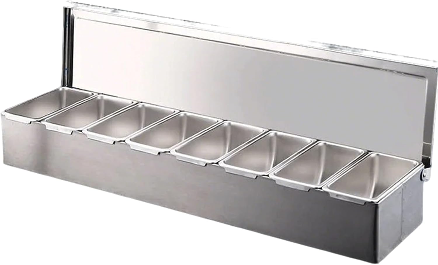 Stainless Steel Compartment Trays with Lid Pizza Ingredients Condiment Dispenser Meal Prep Box Condiment Dispenser Serving Container Garnish Tray(8 Trays)