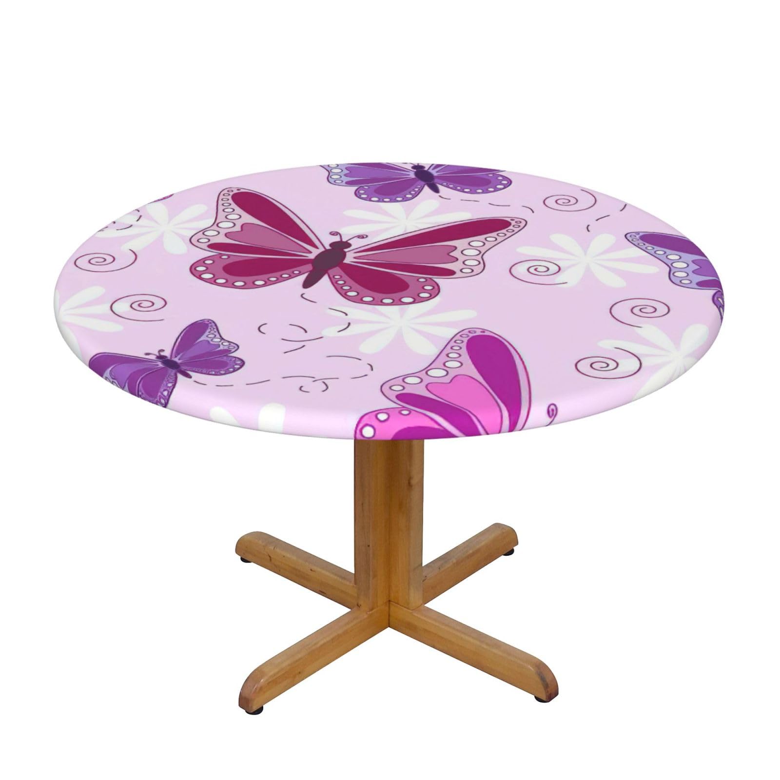 Nappe ronde imprimé papillon rose imperméable pour table de salle à manger 100 à 125 cm