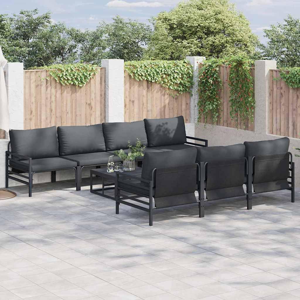 Conjunto jardín Mueble Exterior terraza Patio Comedor sofá Modular con cojín Negro Acero 8 pcs para reunión Ocio Barbacoa Piscina Porche Relax Resistente