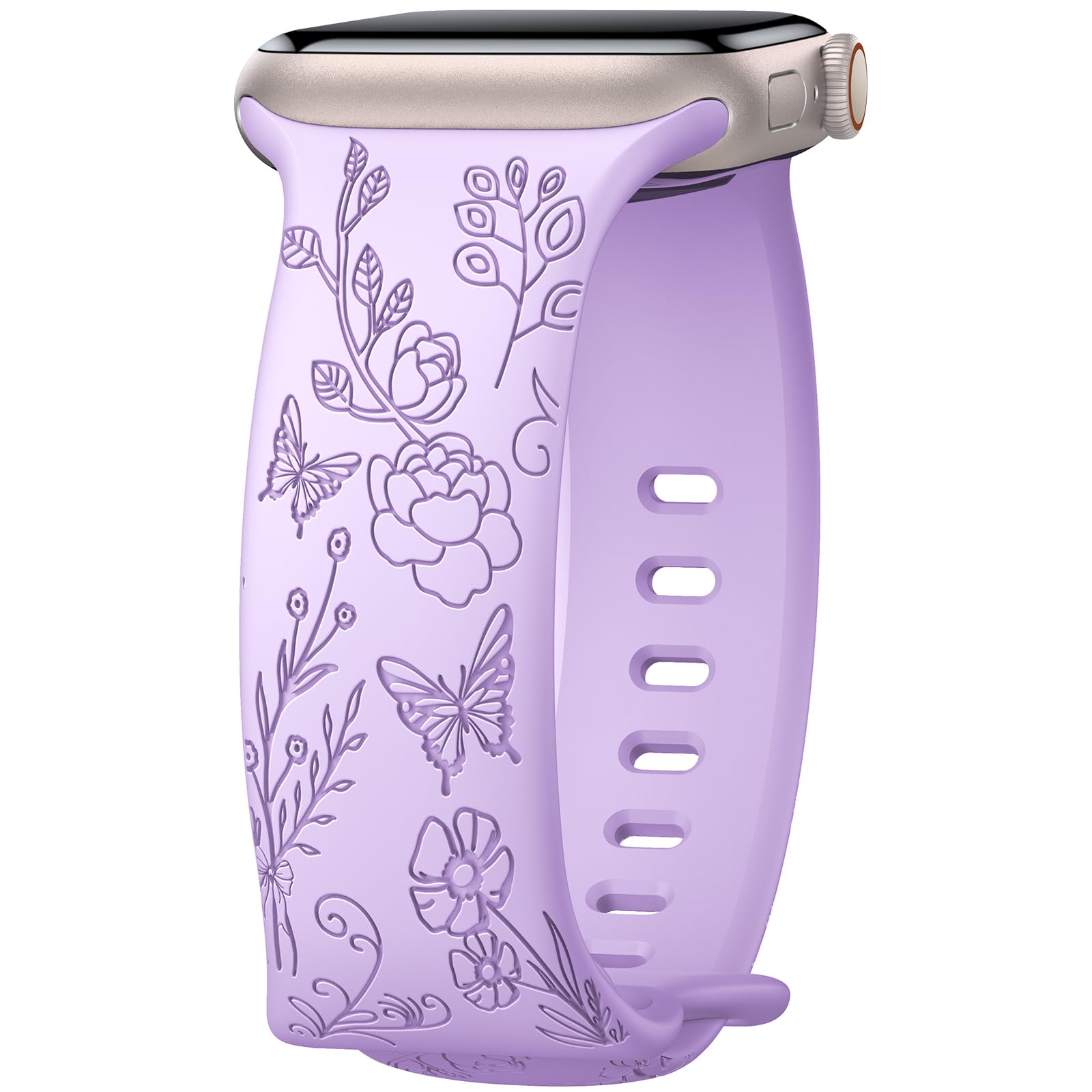 Higgs Flower Engraving Replacement Strap Compatible with Apple Watch Strap 41 mm 40 mm 38 mm 44 mm 45 mm 49 mm 42 mm Women Men Soft Silicone Sports Bracelets for iWatch Series Ultra 8 SE 7 6 5 4 3 2 1