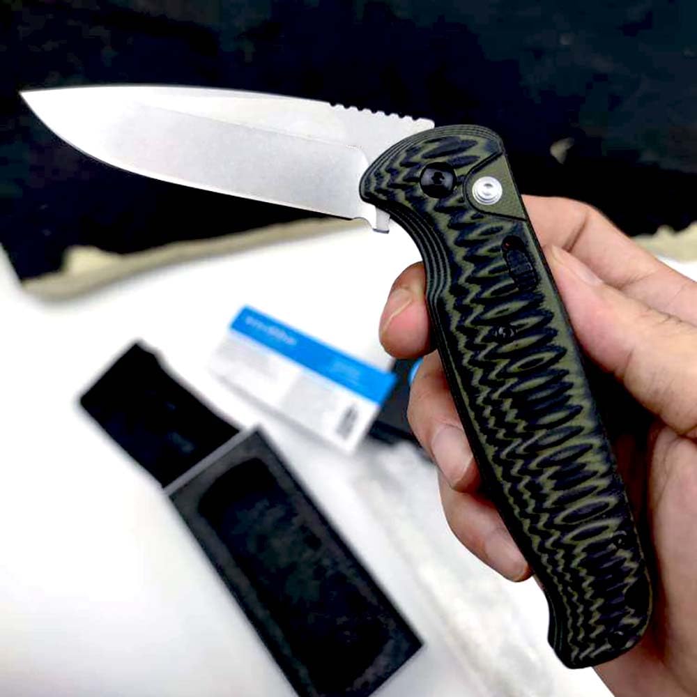 Klappmesser 7.87" Taschenmesser tragbare knopfdruck g10 Schwarz Grün & D2 Stahl Outdoor Messer Survival Jagdmesser, Flipper Scharfes einhandmesser, Kleine edc messer, flipper neck knife multi mit clip