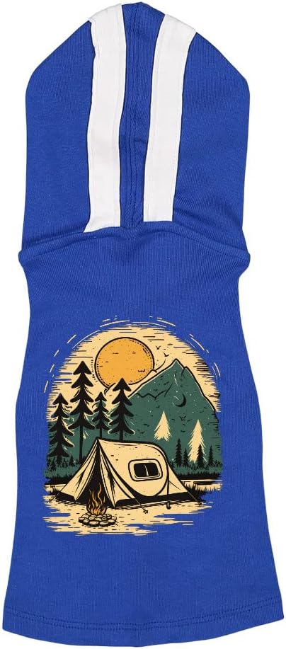 Camping Graphic Dog Shirt with Hoodie - Retro Vintage Dog Hoodie - Cool Printed Dog Clothing - Royal White, S