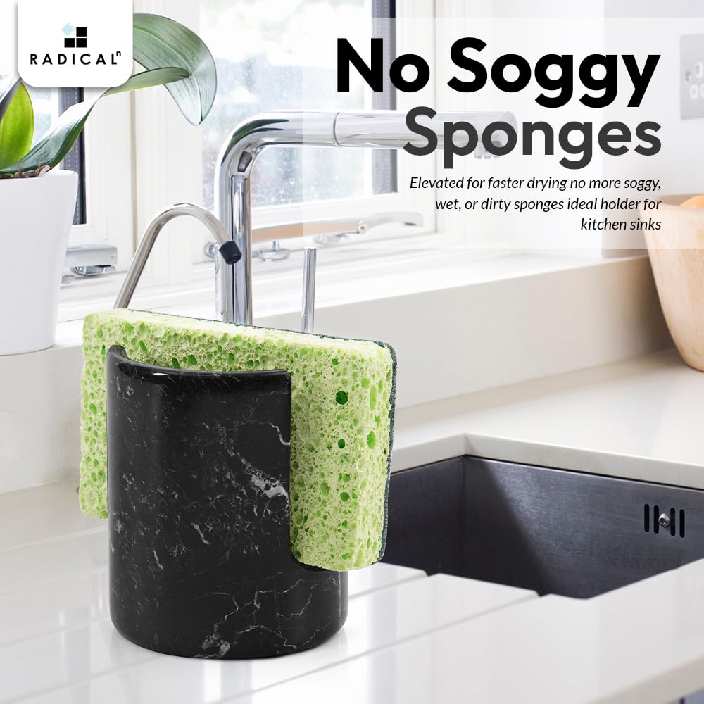 Radicaln Supporto per spugna in marmo nero da 3,5 "pollici fatto a mano portaspugna per lavello da cucina Oranizer - Accessori da cucina in marmo