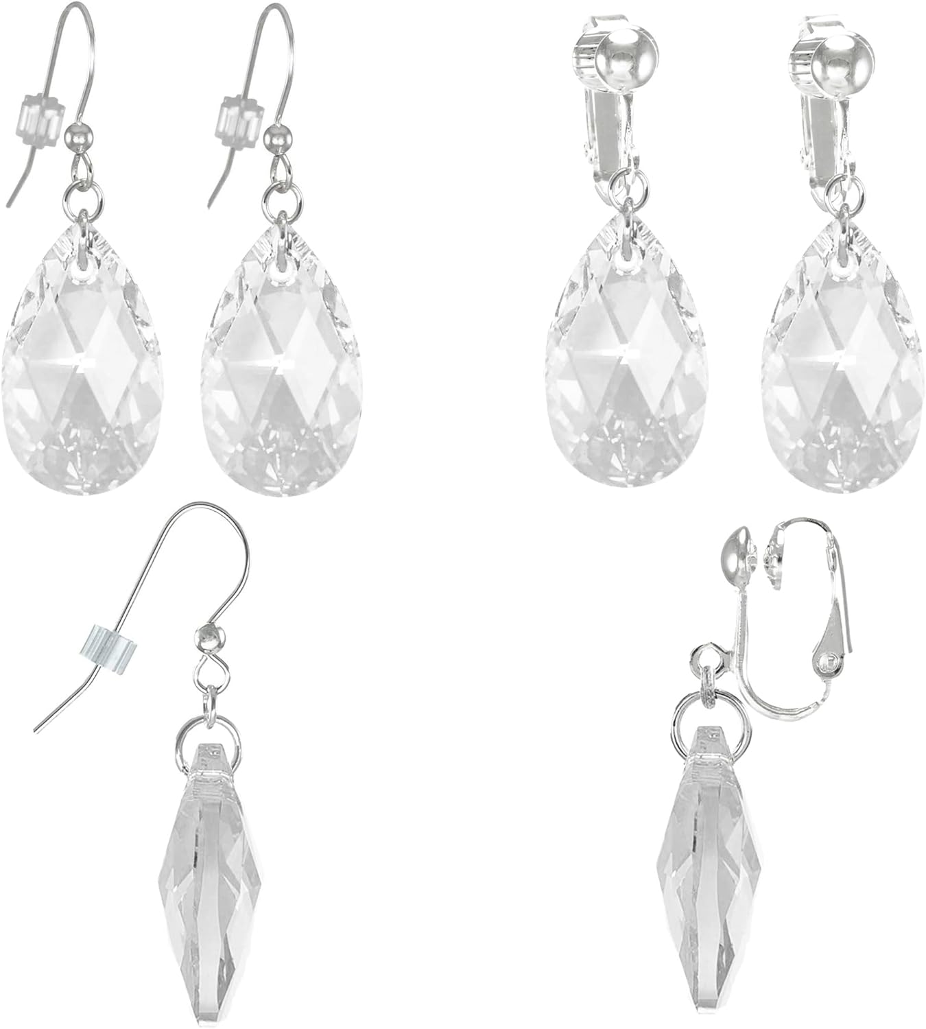 Sparkling Austrian Clear Crystal 22mm Teardrop Pear Dangle Earrings, Pierced or Clip On, Hypoallergenic Gold or Silver, Gift for Her