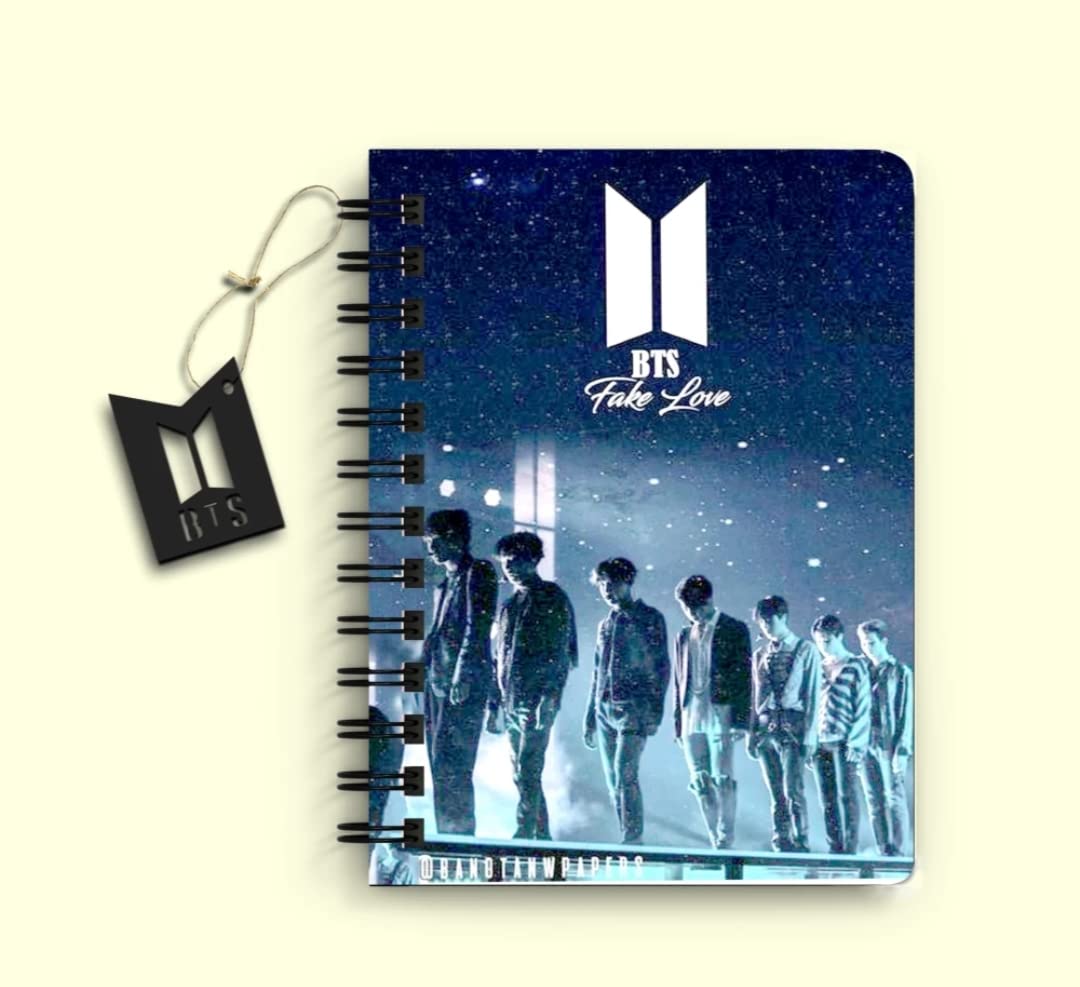 CRAFT MANIACS BTS FAKE LOVE A5 RULED 160 PAGES NOTEBOOK + FREE PERSONALIZED NAMR BOOKMARK FOR BTS ARMY & KPOP FANS
