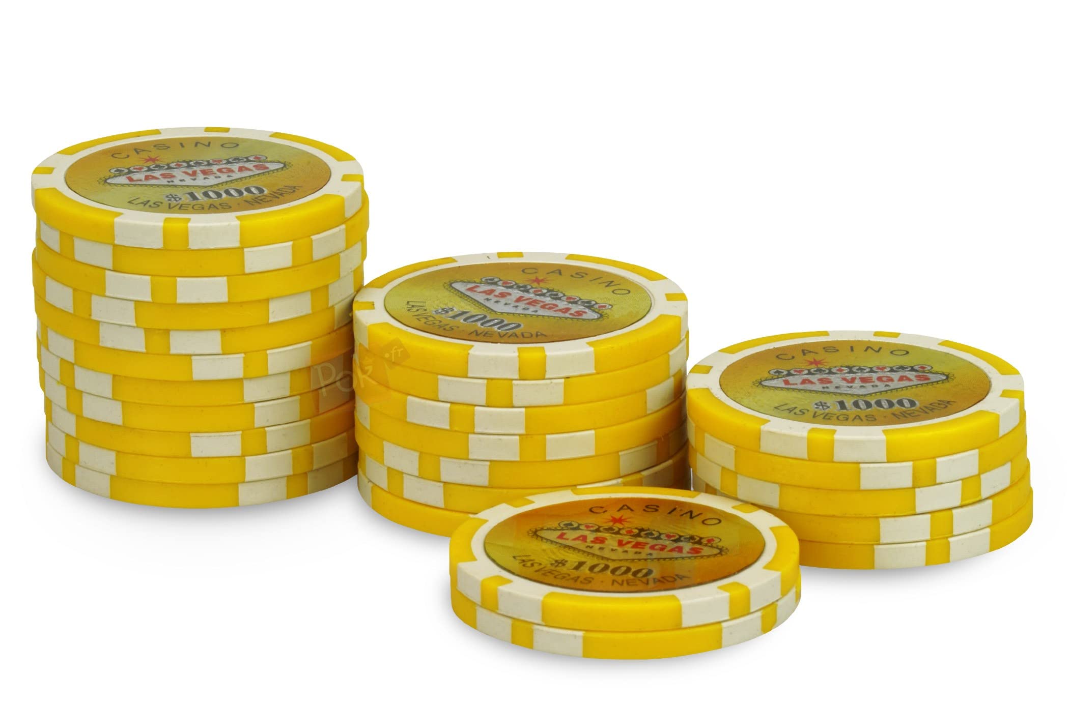Fiches Poker Laser Las Vegas 11,5g Nucleo in Metallo - Rotolo da 25 Pezzi, Valore $1000 Giallo - Texas Hold'em Blackjack Stile Casinò Las Vegas