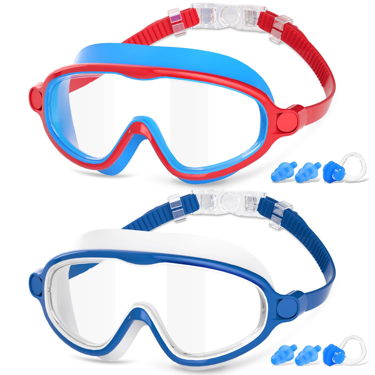 COOLOO Kids Swimming Goggles, 2 Pack Kids Goggles Childrens Swimming Goggles for Age 4-14 Wide Vision Anti-Fog UV Protection Waterproof 180° HD Vision for Junior Boys Girls