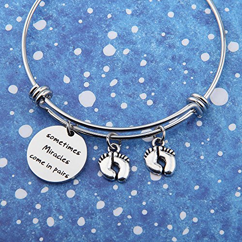 bobauna Mom Of Twins Gift Sometimes Miracles Come In Pairs Expandable Wire Bangle Bracelet Keychain Twins Jewelry3
