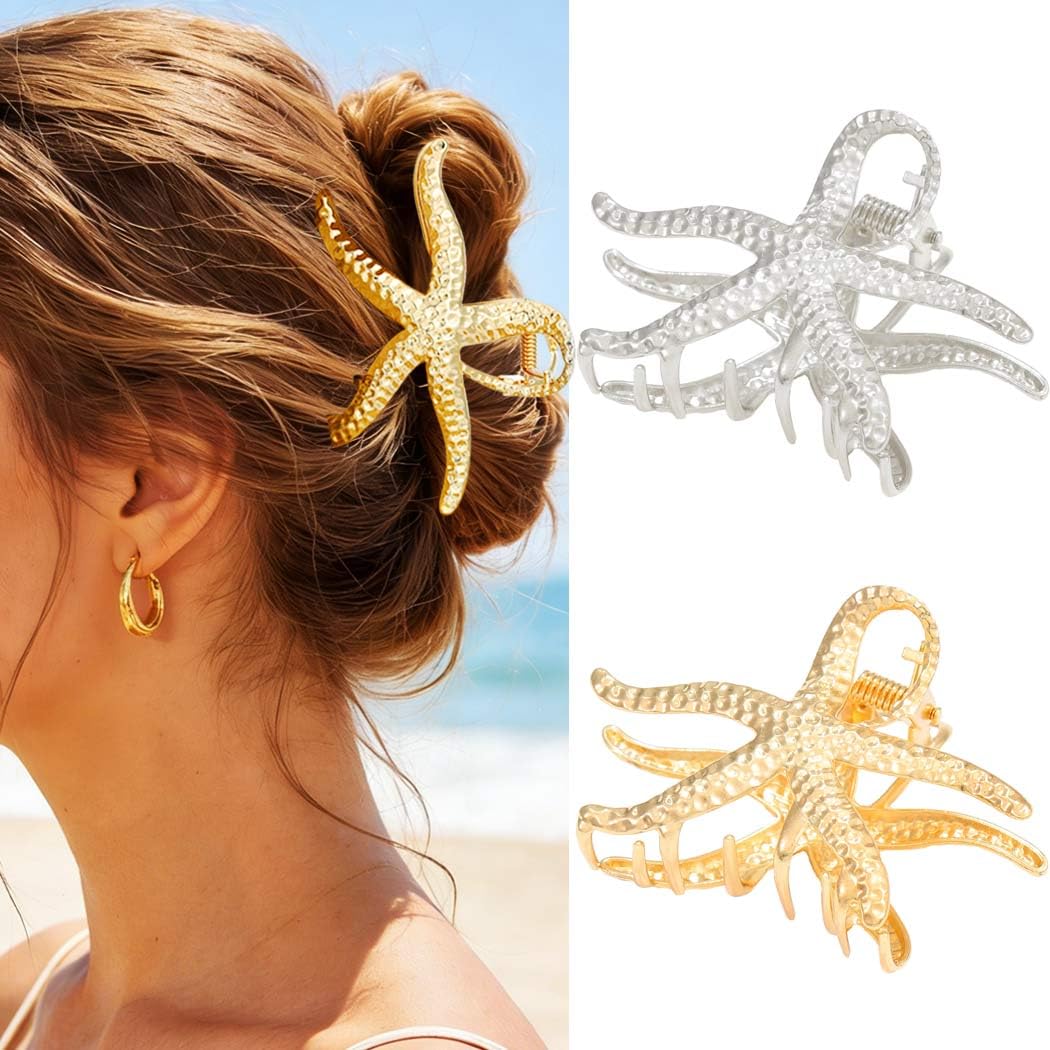 Zoestar Seestern-Klauen-Clips, Gold, große Metall-Haarspangen, Strand-Haarschmuck für Damen und Mädchen