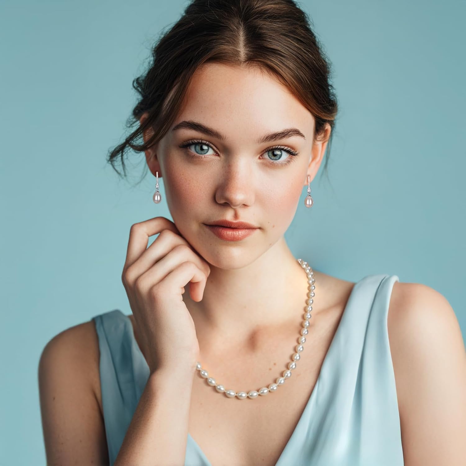 Pearl Necklace And Earrings Set Freshwater Pink/White/Black Pearl Necklace and Drop Earrings Jewelry Set For Women, Natural Cultured Near-Round Pearl Beads,925 Sterling Silver, Luxury Pearl Jewelry Gift For Mother/Wife