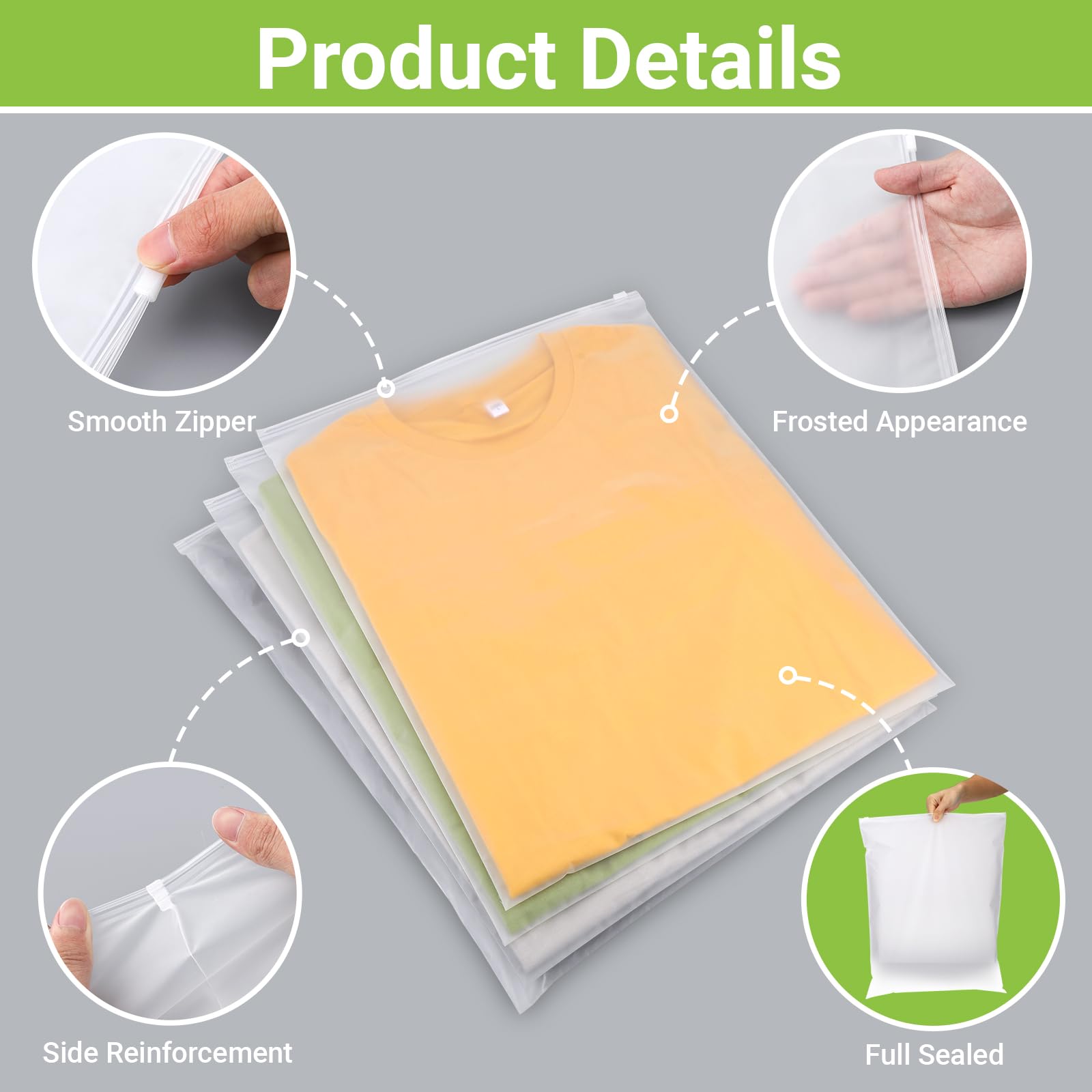 Bolsas Ziplock para ropa, 50 unidades, 35 x 45 cm, bolsa resellable esmerilada para viajes, reutilizable y a prueba de polillas, para vender ropa, almacenamiento en el hogar (sin agujeros de