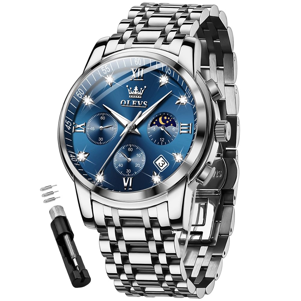 OLEVS Mens Watches Chronograph Diamond Quartz Date Calendar Moon Phase