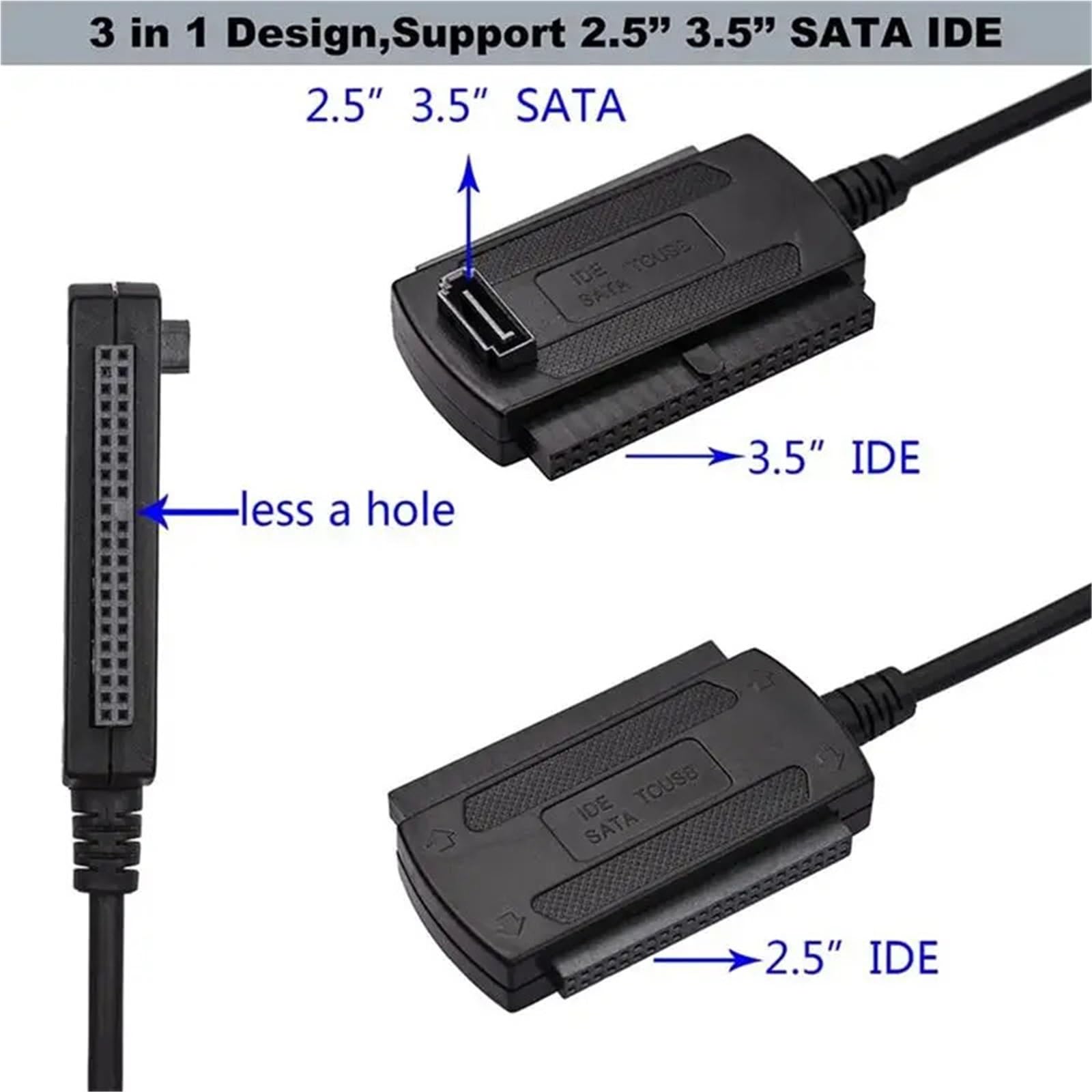 Kabel konwertera SATA/PATA/IDE na USB 2.0 do dysku twardego 2,5 cala do 3,5 cala do laptopa