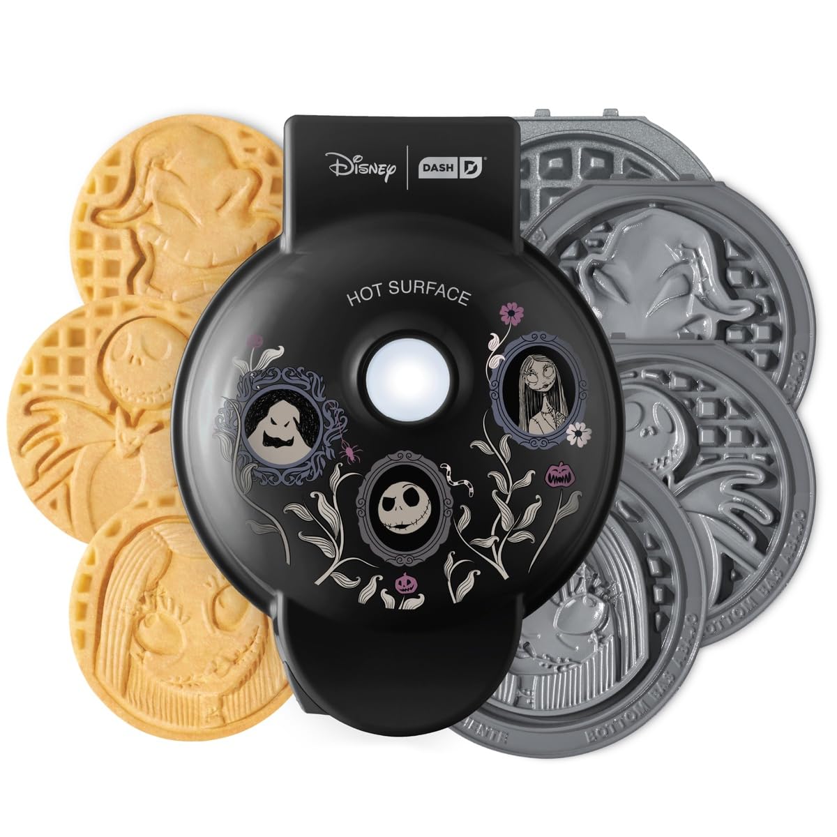 Disney | Dash Nightmare Before Christmas MultiMaker® Mini Waffle Maker with Removable Plates, Ceramic Nonstick Waffle Iron, Jack Skellington, Sally & Oogie Boogie, Indicator Light, Recipe Guide
