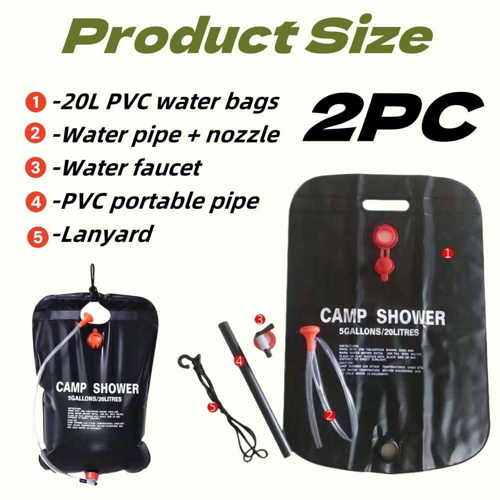 Doccia Solare Campeggio,2pcs Doccia da Campeggio,Doccia Portatile,Doccia Solare Camping,Riscaldamento da Sole Borsa da Campeggio,Borsa da Campeggio Solare,Doccia Sacca Portatile