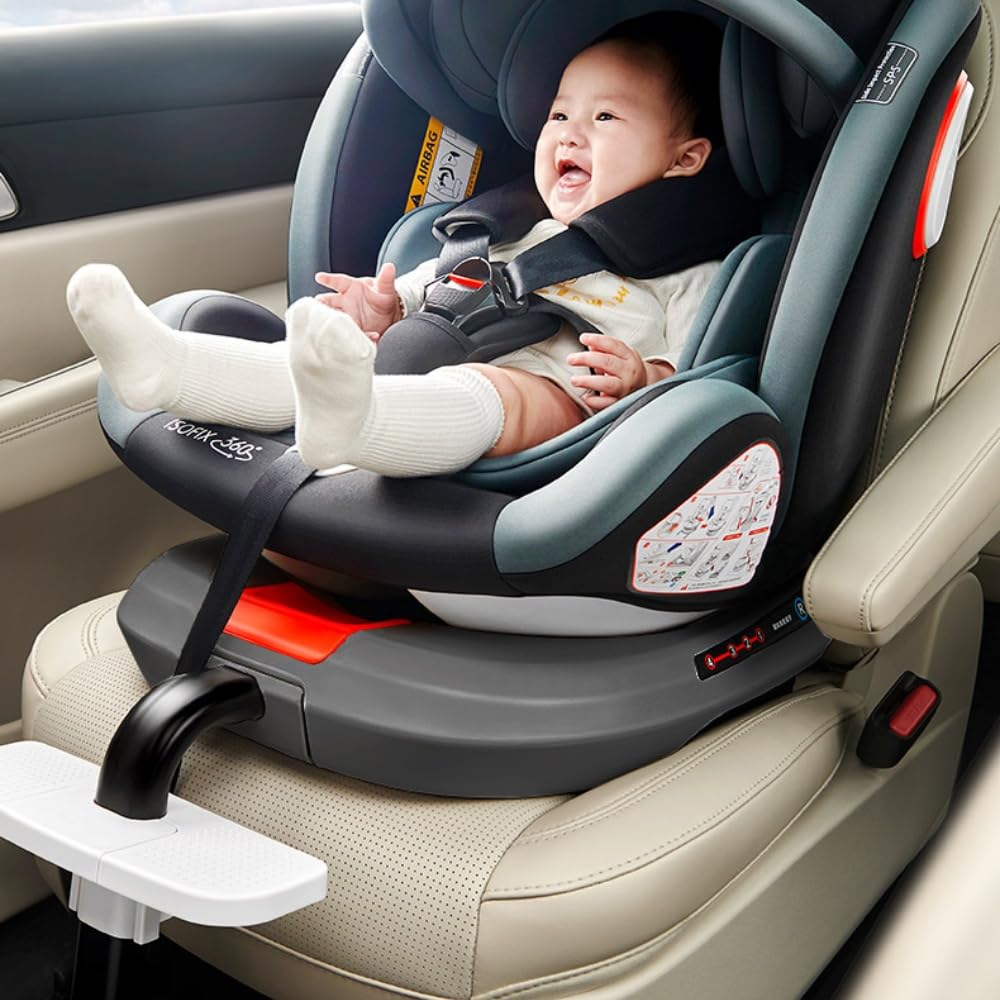 360°Drehbarer Autositz Kindersitz mit Verstellbarer Kopfstütze,Multifunktional Verstellbarer Babysitz mit Abnehmbarem Sitzbezug,Verdeck und Fußstütze,mit Fußstütze(Schwarz - Premium Version)