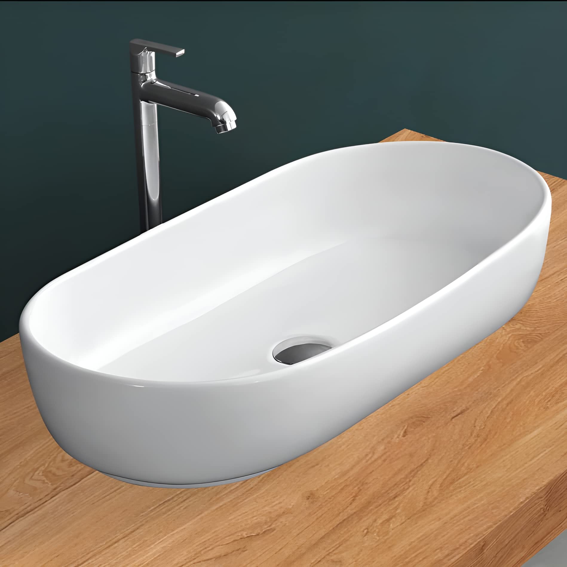 PlantexPlatinium Ceramic Tabletop Oval Wash Basin/Countertop Bathroom Sink (White, 28 x 14.5 x 6 Inch)