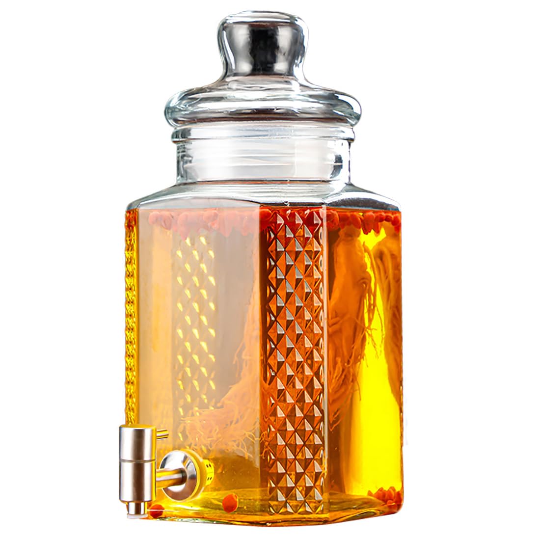 AYCDL 5L Glass Beverage Drink Dispenser with Stainless Steel Spigot Leakproof Cold Drink Juice Container Large Capacity Water Dispenser with Dustproof Glass,10l-stainless Steel Spigot-No Base