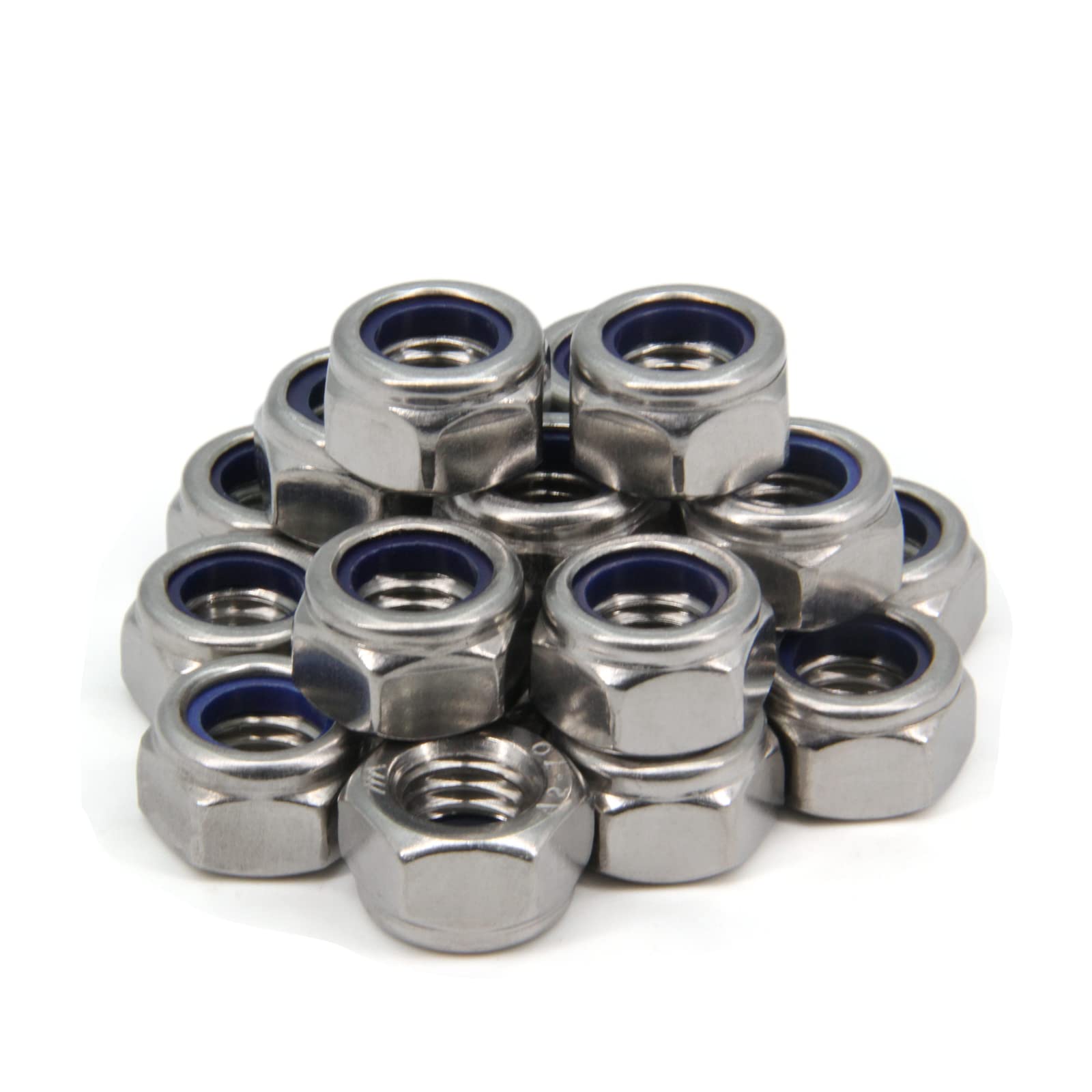 Yeebyee M12 x 1.75mm Pitch 304 Stainless Steel Self-Locking Hex Lock Nuts, Nylon Insert LockNuts Silver Metric Self Clinching Hex Lock Nuts for