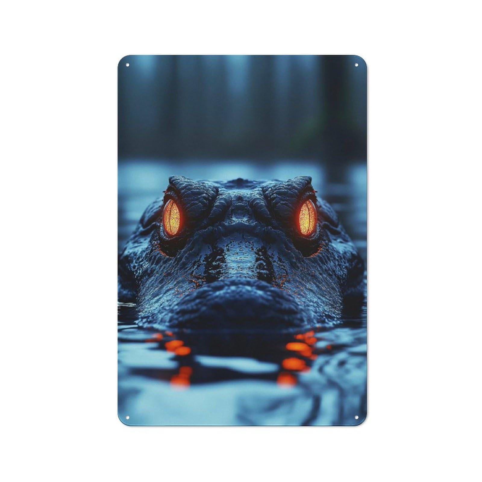 Junmoney Style-16 For Hobby Room Or Studio, Alligator With Glowing Eyes In Water Retro Metal Sign 30X20cm, A Decorative Gift For A Newly Furnished Hobby Room And Studio