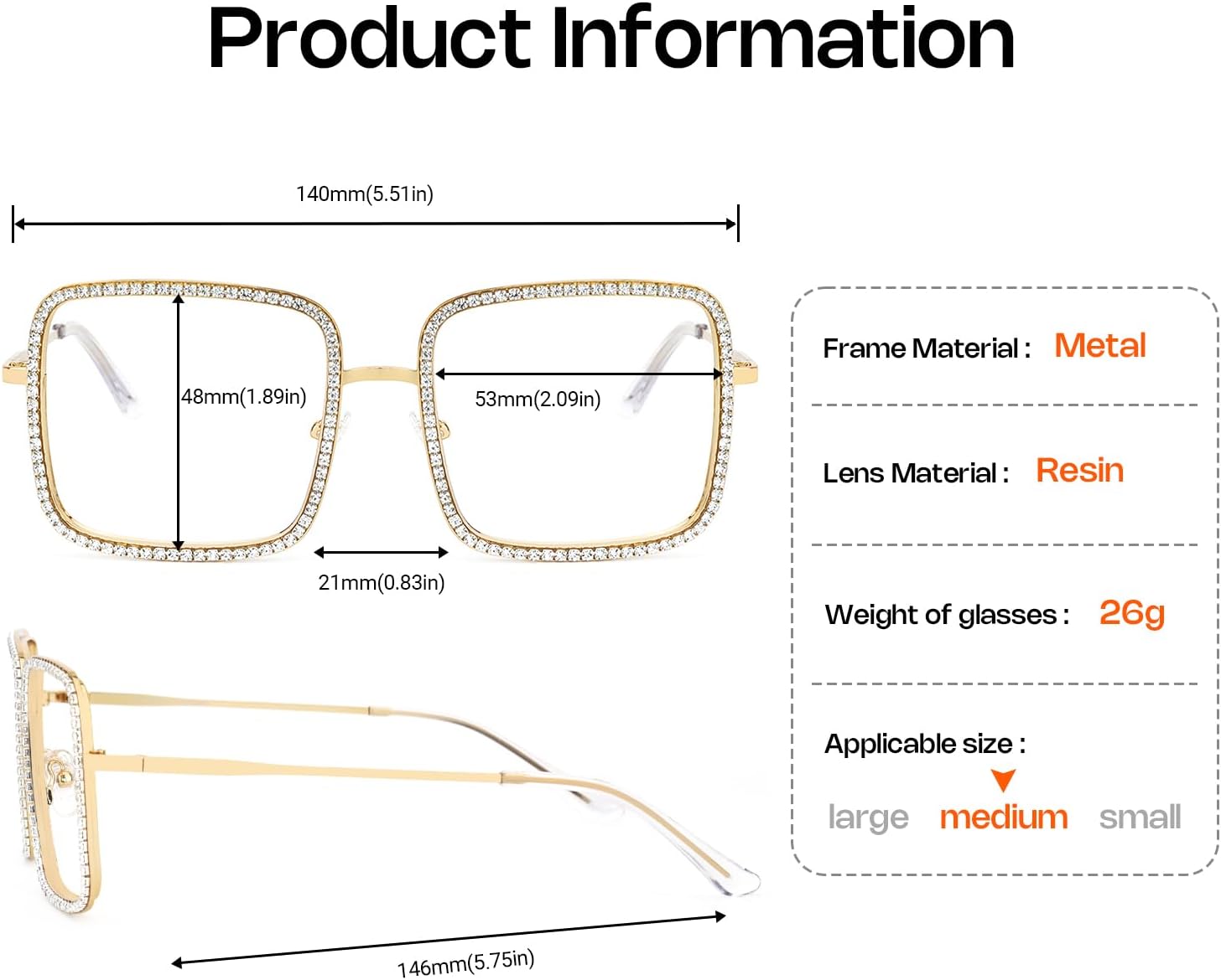 VOOGLAM Square Rhinestone Blue Light Glasses for Women Anti UV Eyestrain Computer Office TV Eyewear Kafele