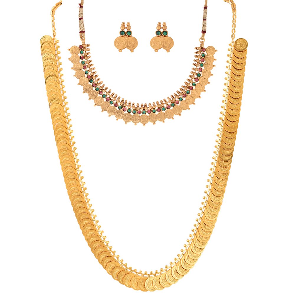 KENNICE Gold-Plated Traditional Temple Coin Maharani Haram Necklace & Red Green Temple Coin Necklace with Earring Wedding Jewellery Set For Women & Girls (B0BVRL2GJV) Amazon Price History, Amazon Price Tracker