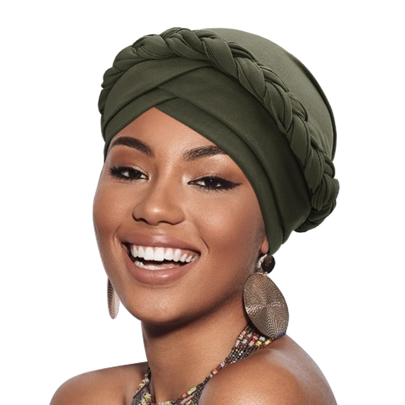 DRESHOW 1 Stück Afrikanischer Damen Turban Geflecht Kopfbedeckung Kopftücher Chemo Kappe Vorgebunden Beanie Mütze Kopfwickel Schlafmütze
