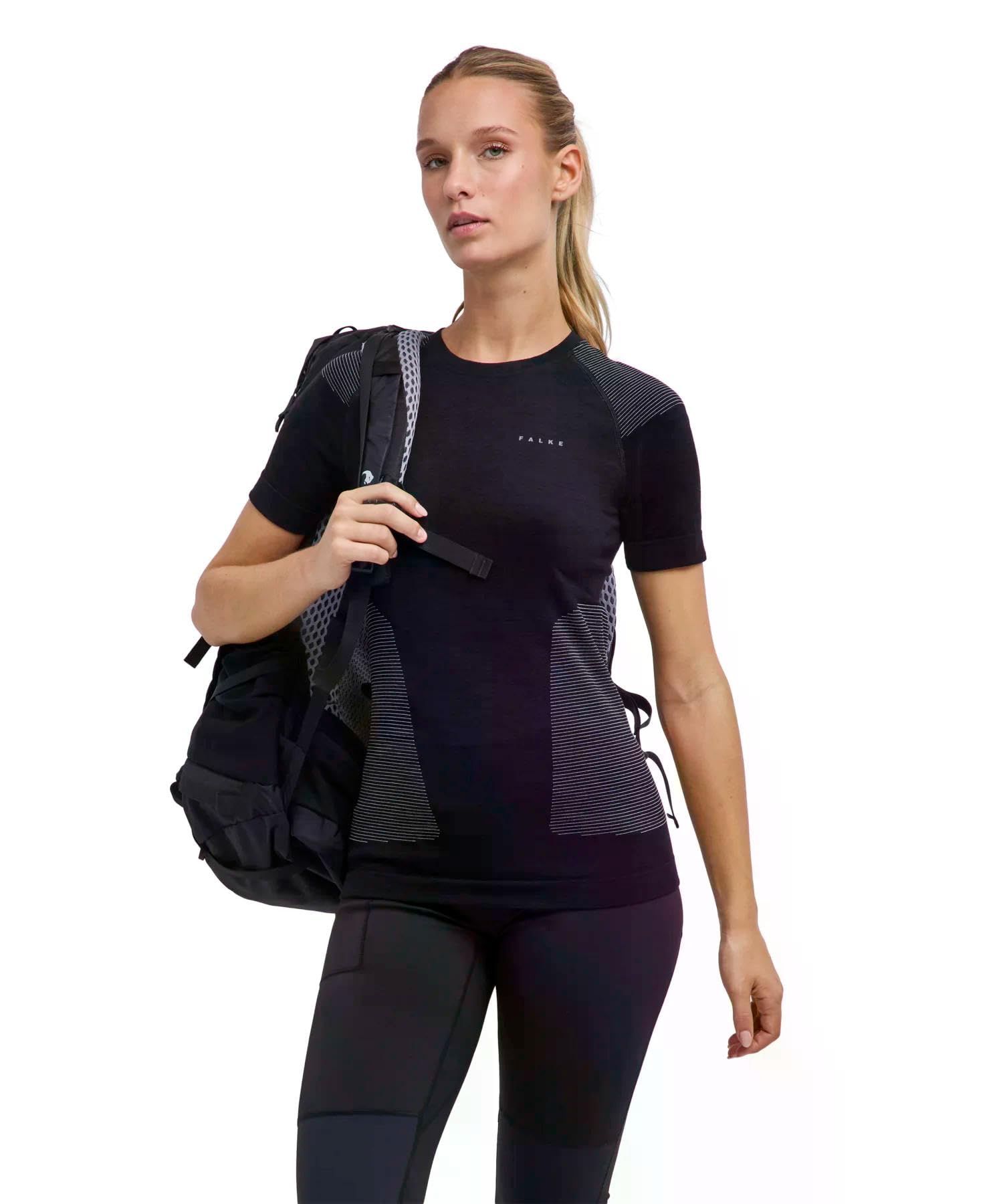 FALKE Kobiety Warstwa podstawowa (góra) Wool-Tech Light Protective W S/s Ts wełna materiał funkcjonalny regulujące klimat 1 Sztuka, Czarny Black 3000, M