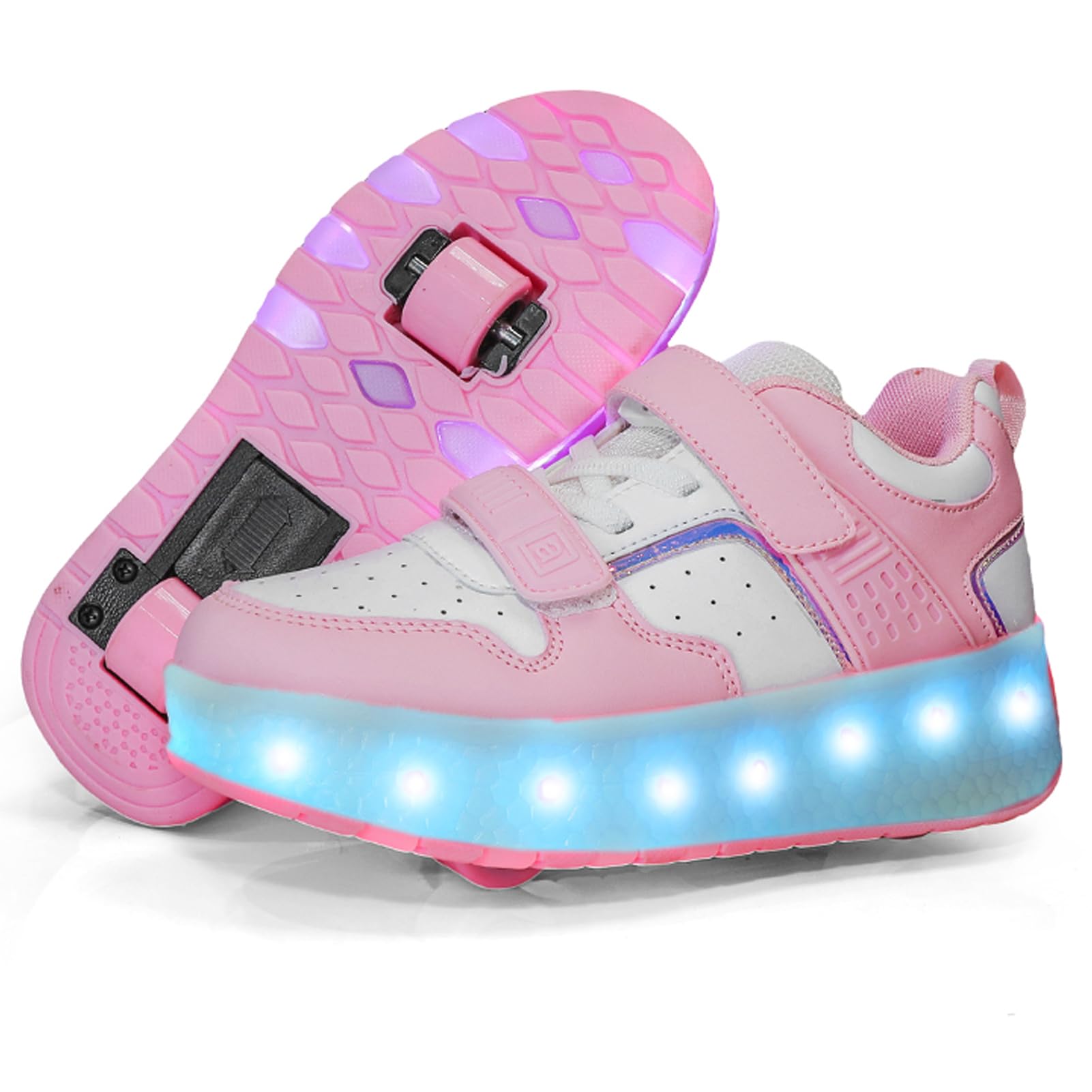 Chaussures à roulettes LED rechargeables rose taille 31 avec roues rétractables