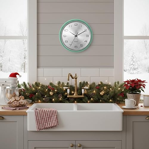 Miniatura 3 de Reloj de pared de cocina de 12 pulgadas, esfera de metal y cristal abovedado, movimiento de cuarzo silencioso sin tictac, diseño retro moderno