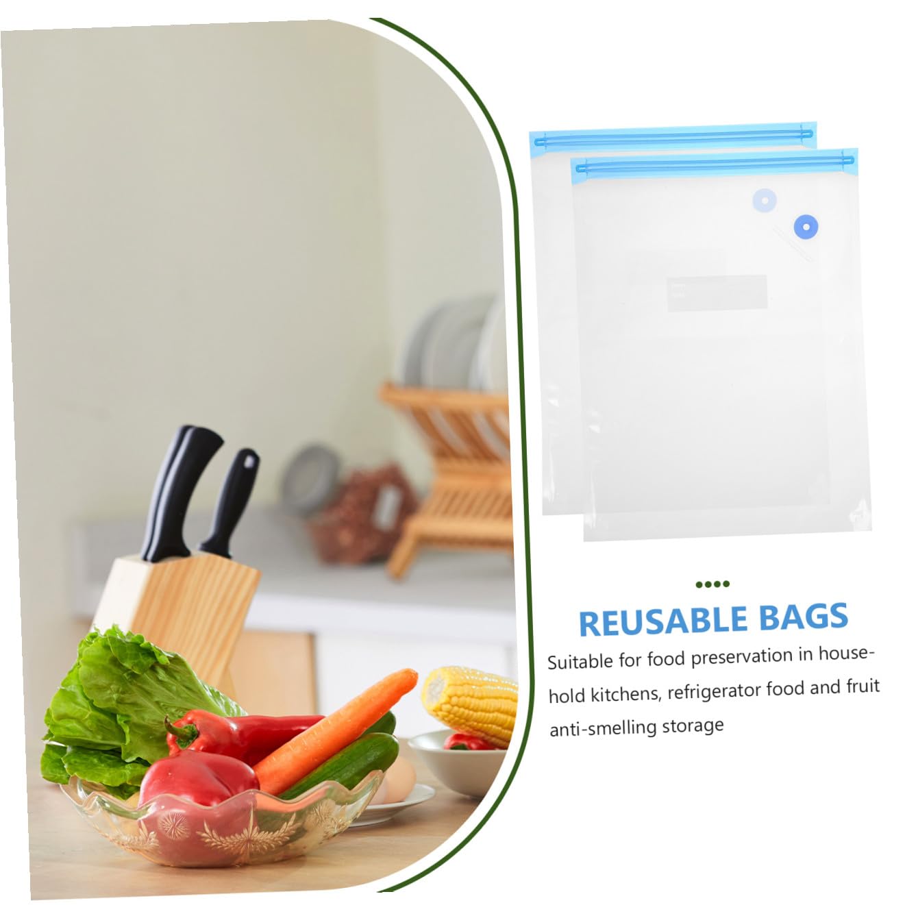 ERINGOGO Bolsas de Envasado al Vacío Reutilizables con Cierre de Cremallera Azul y Clips para Conservar Carne Frutas y Verduras Bolsas de Almacenamiento de Alimentos y Resistentes