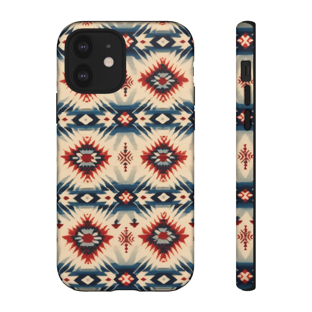 Coque rigide mate iPhone 12 motif géométrique rouge et bleu élégant - 2