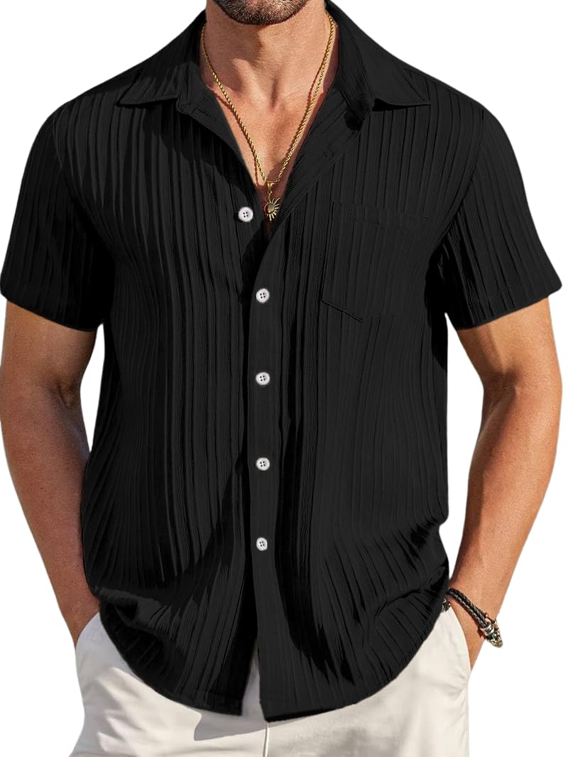 Men's Casual Shirts |Half Sleeve|Line Textured|Solid Regular Fit Shirt (5182)