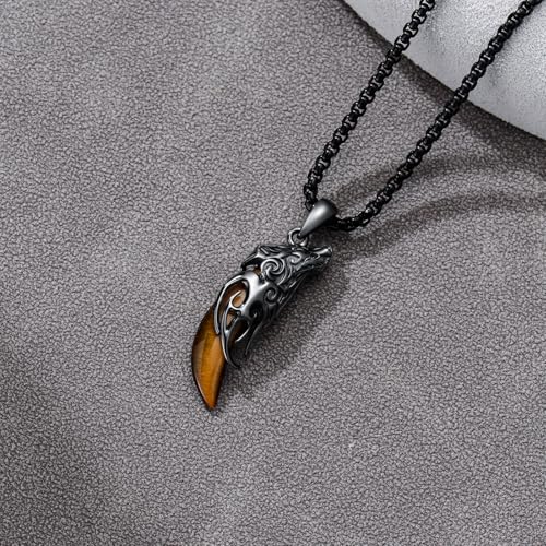 Collier loup argent avec pendentif dent de loup en obsidienne