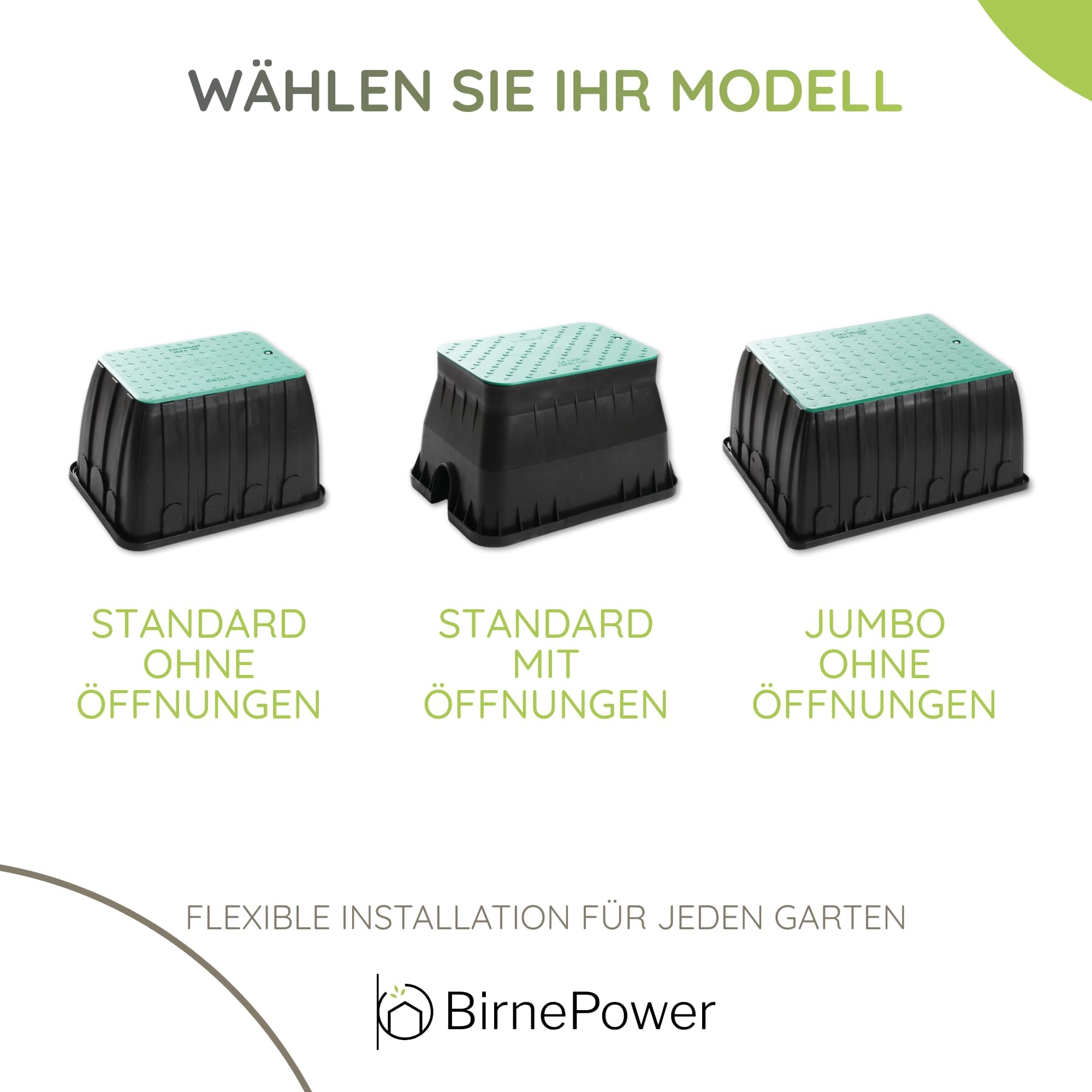 BirnePower Ventilbox Jumbo 64x51 cm mit Deckel – robuster Ventilkasten für Bewässerungsanlagen, passend für 6 Magnetventile, UV-beständig, Stabiler PP-Kunststoff für Garten & Anlagen