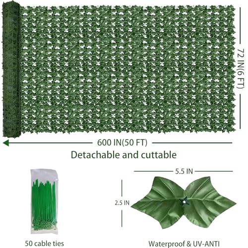 image for ODTORY Artificial Fence Privacy Screen: 6FT x 50FT UV-Anti Faux Greene
