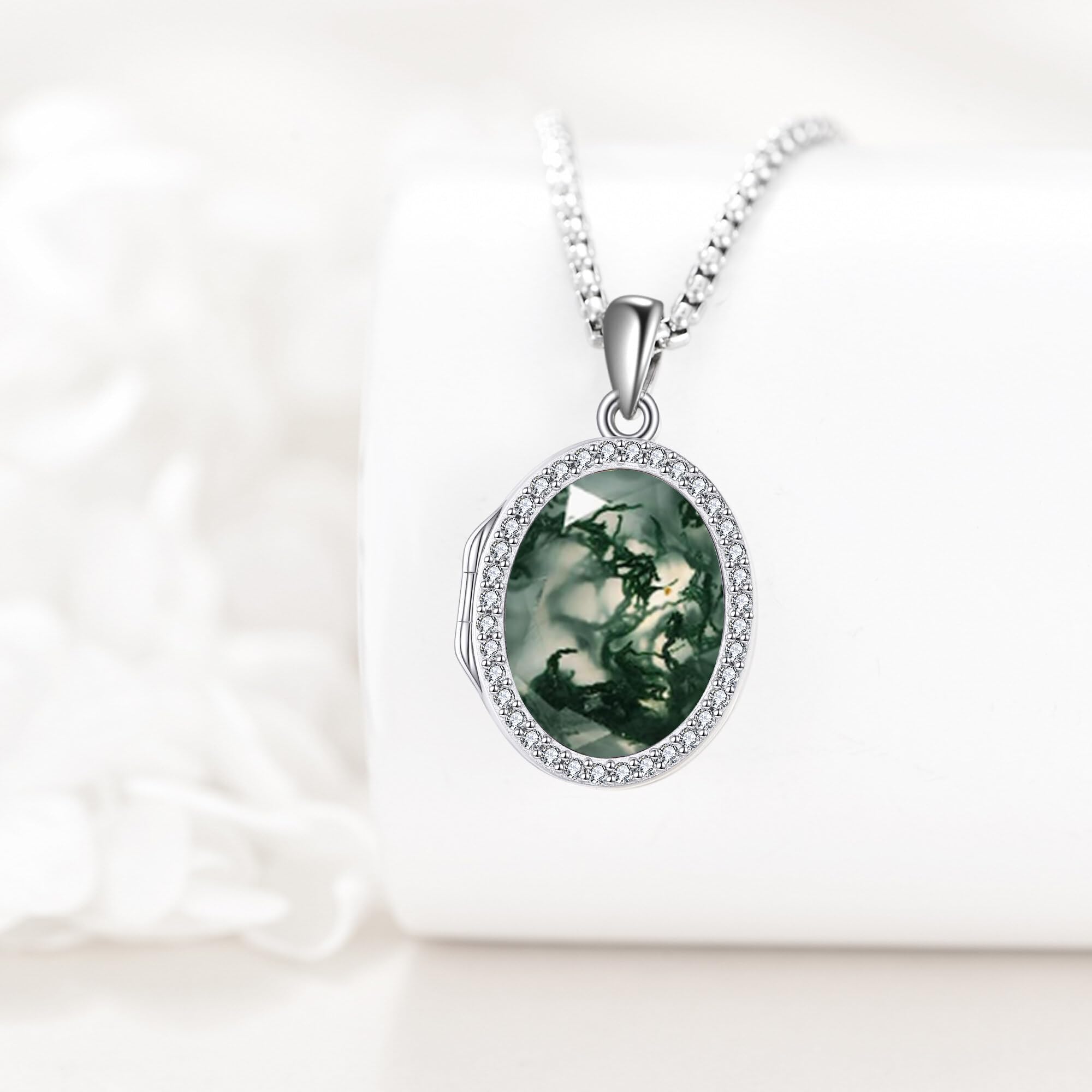 YAFEINI Silber Medaillon Kette Opal Medaillon Sterling Silber Foto Halskette Opal Gedenk Schmuck Geschenke Für Frauen, Mütter Und Ehefrauen
