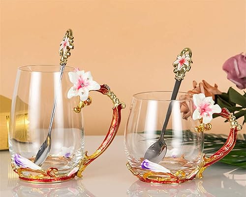 Miniatura 7 de Taza de té, tazas de café, tazas de café de vidrio transparente, tazas de té con cuchara, juego de tazas de té con cuchara esmaltadas hechas a mano,