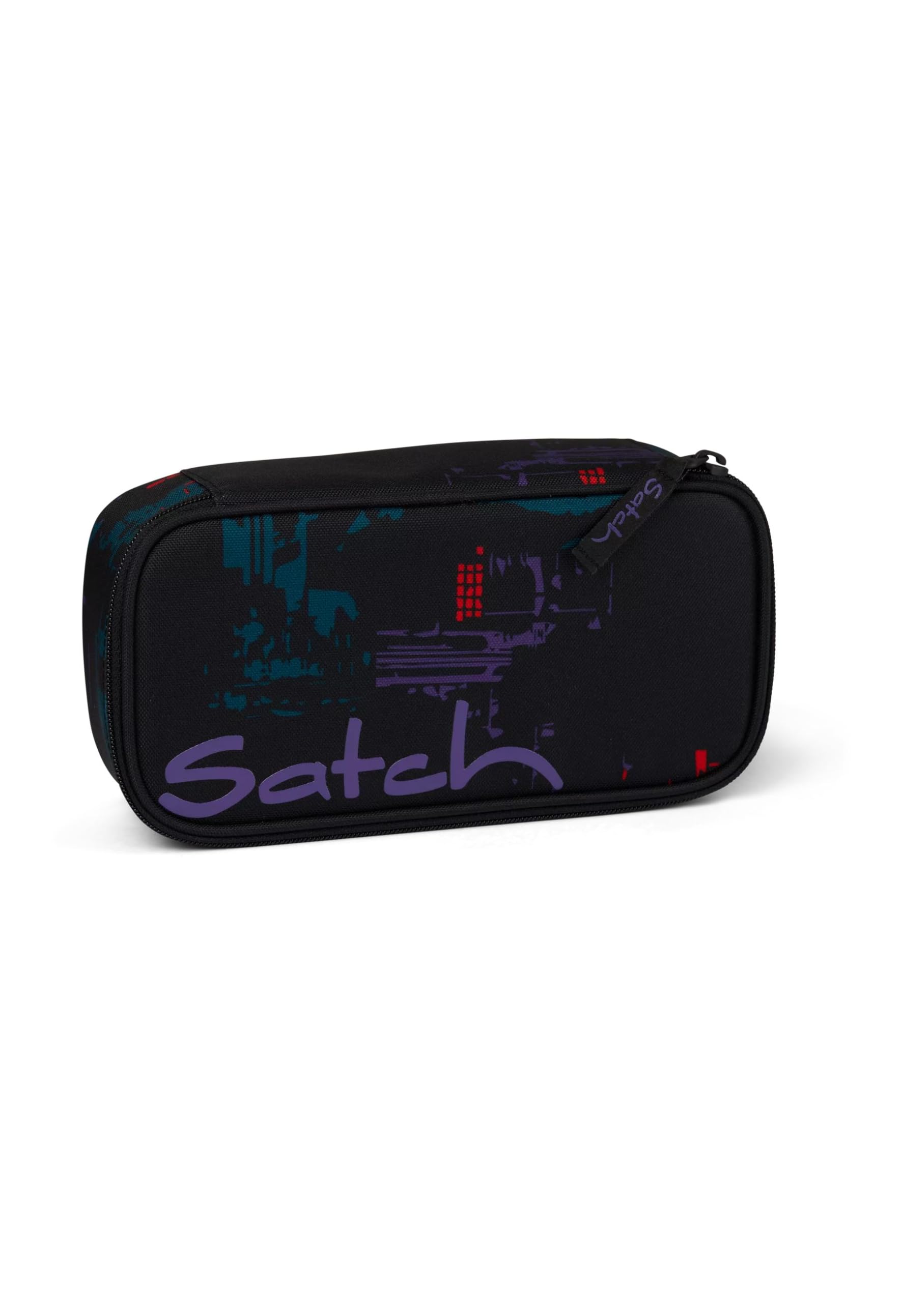 Satch Schlamperbox extra groß inkl. Trennfach Reißverschlussfach Stiftehalter Geodreieck Sichtfenster für Stundenplan Night Vision - Schwarz