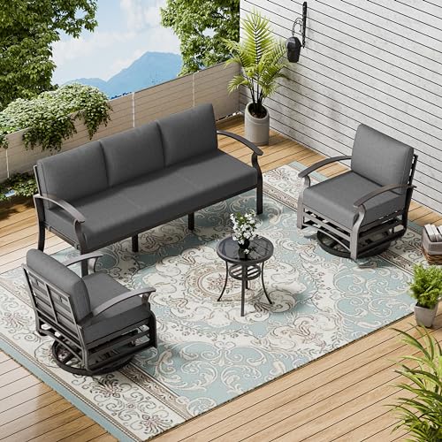 Image of Patio Furniture Set 3-Piece Aluminum Armrest Sofa, All-Weather Patio Conversation Set with Tempered Glass Top Table & Removable Sponge Cushions for Backyard Poolside - Grey